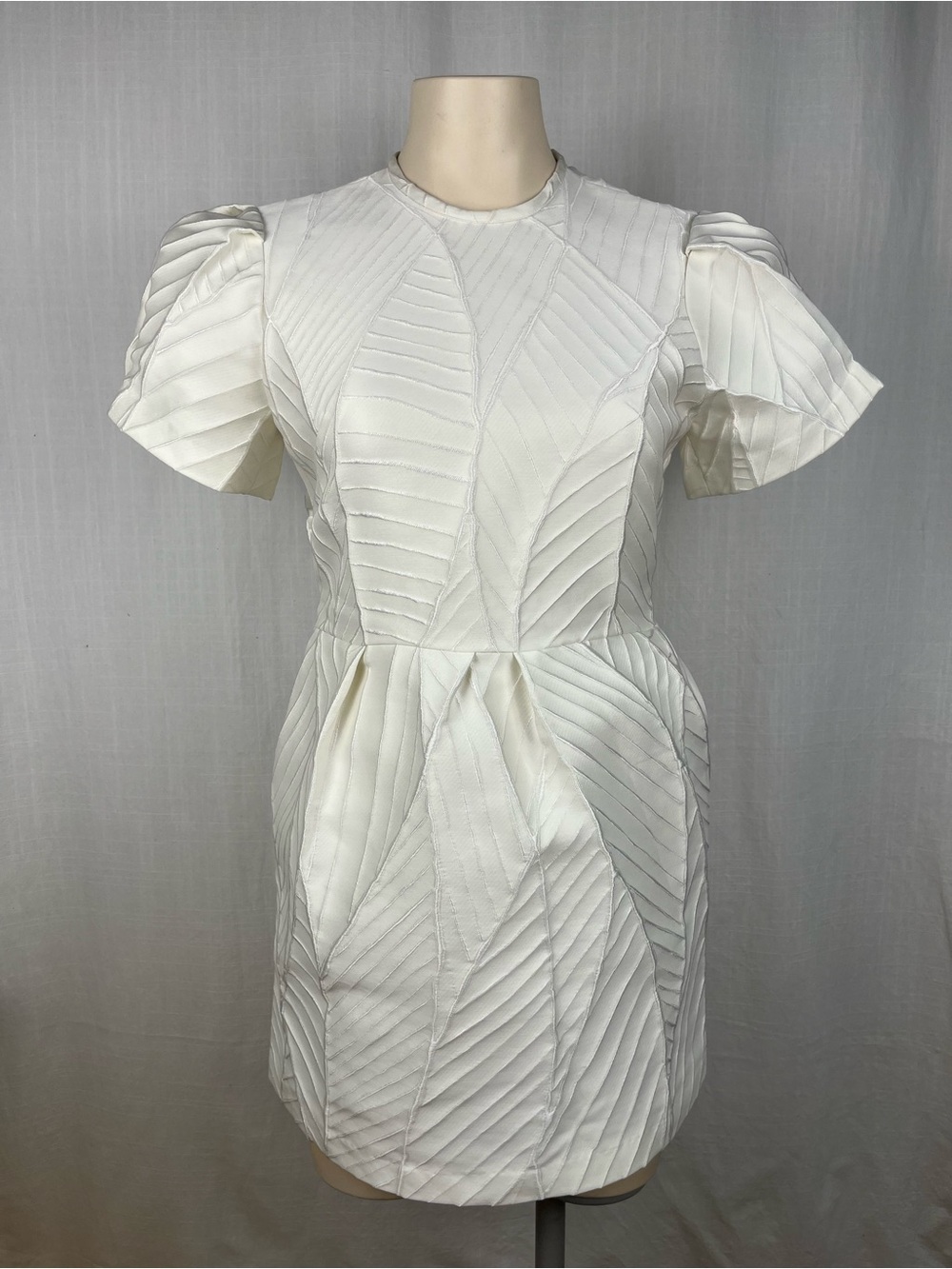 Sid Neigum White Textured Puff-Sleeve Mini Dress US 4